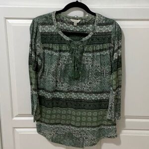 Lucky Brand Green and Black Patterned Top